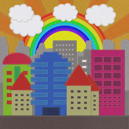 Morden Building with stitch style on fabric backgroundの写真素材