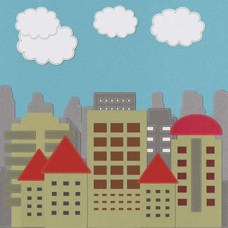 Modern Building with stitch style on fabric backgroundの写真素材