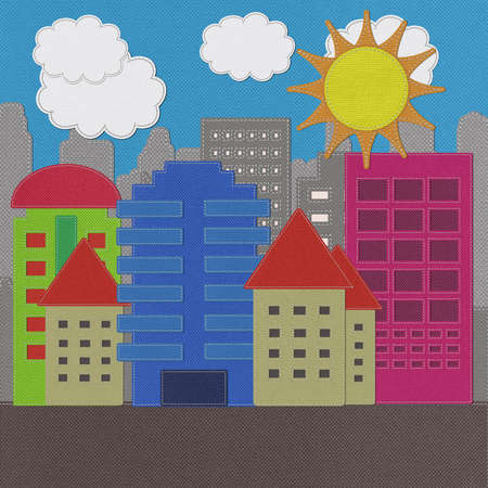 Morden Building with stitch style on fabric backgroundの写真素材