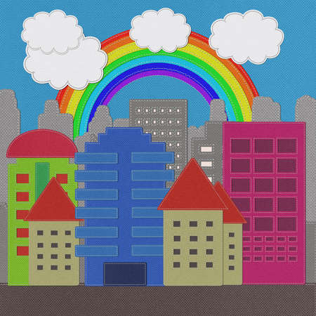 Morden Building with stitch style on fabric backgroundの写真素材