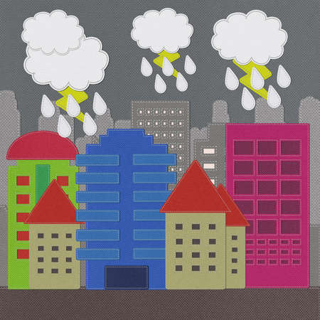 Morden Building with stitch style on fabric backgroundの写真素材