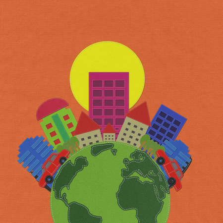 Modern Building with stitch style on fabric backgroundの写真素材