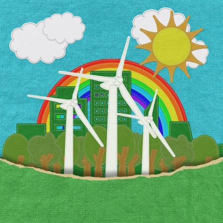 ECO concept with stitch style on fabric backgroundの写真素材