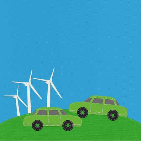 ECO concept with stitch style on fabric backgroundの写真素材