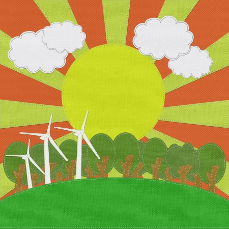 ECO concept with stitch style on fabric backgroundの写真素材