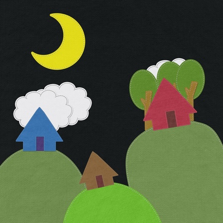 Moutain landscape in stitch style on fabric backgroundの写真素材