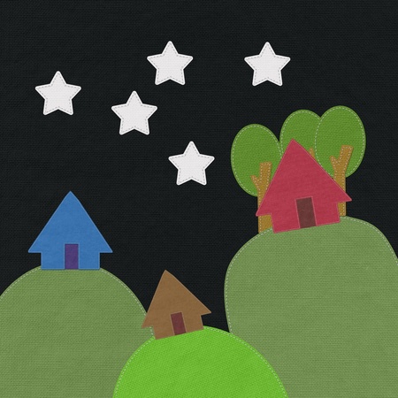 Moutain landscape in stitch style on fabric backgroundの写真素材