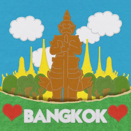 Thailand travel concept withi stitch style on fabric backgroundの写真素材
