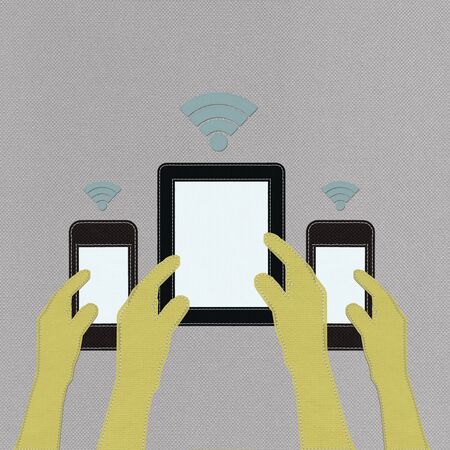 Bring Your Own Device concept with stitch style on fabric backgroundの写真素材
