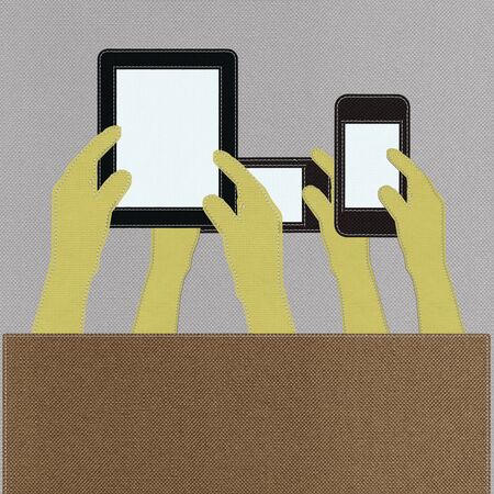 Bring Your Own Device concept with stitch style on fabric backgroundの写真素材