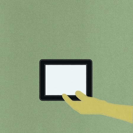 Bring Your Own Device concept with stitch style on fabric backgroundの写真素材