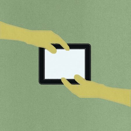 Bring Your Own Device concept with stitch style on fabric backgroundの写真素材