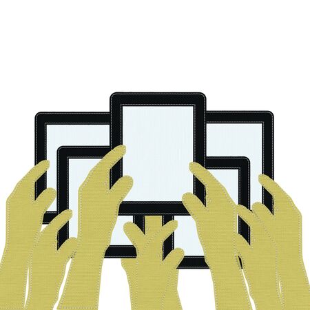 Bring Your Own Device concept with stitch style on fabric backgroundの写真素材