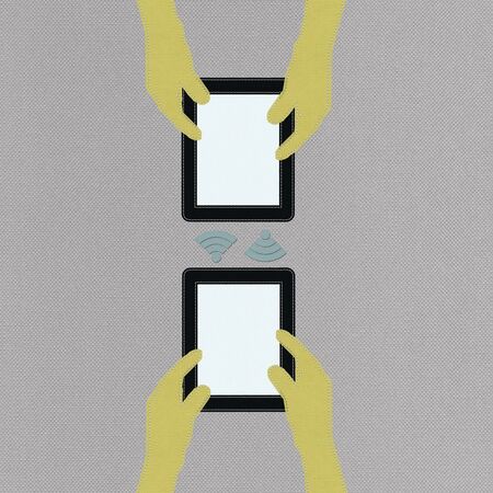 Bring Your Own Device concept with stitch style on fabric backgroundの写真素材