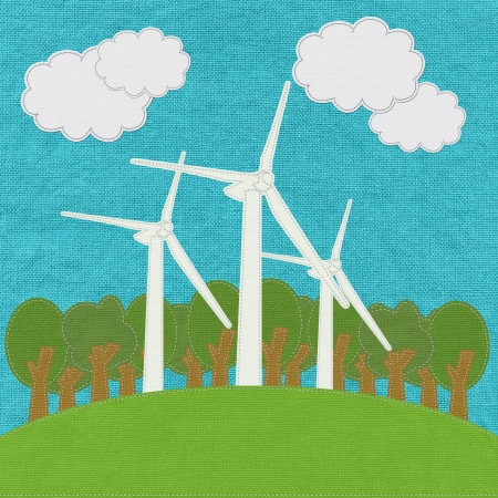 ECO concept with stitch style on fabric backgroundの写真素材