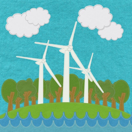 ECO concept with stitch style on fabric backgroundの写真素材