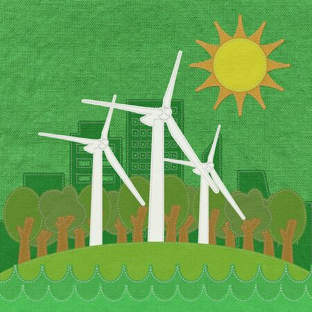 ECO concept with stitch style on fabric backgroundの写真素材