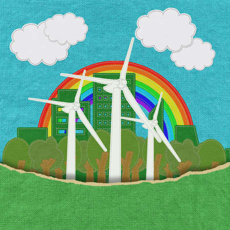 ECO concept with stitch style on fabric backgroundの写真素材