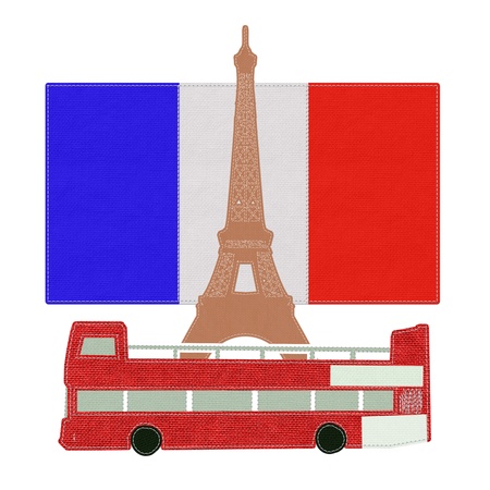 Eiffel tower, Paris. France in stitch style on fabric backgroundの写真素材