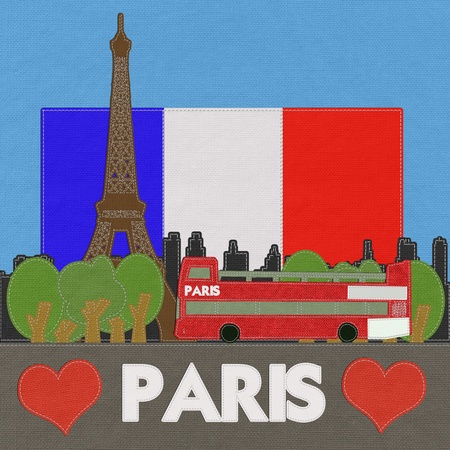 Eiffel tower, Paris. France in stitch style on fabric backgroundの写真素材