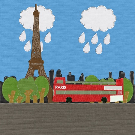 Eiffel tower, Paris. France in stitch style on fabric backgroundの写真素材