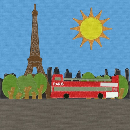 Eiffel tower, Paris. France in stitch style on fabric backgroundの写真素材