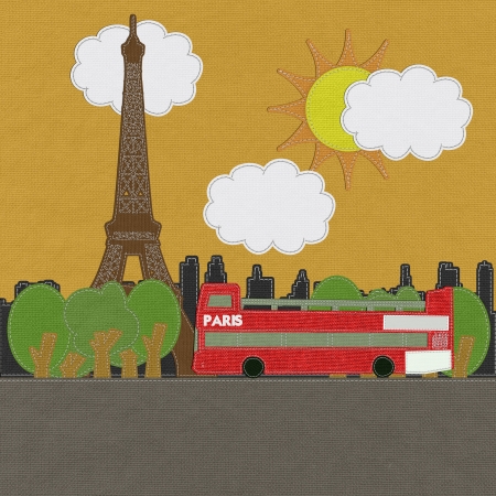 Eiffel tower, Paris. France in stitch style on fabric backgroundの写真素材