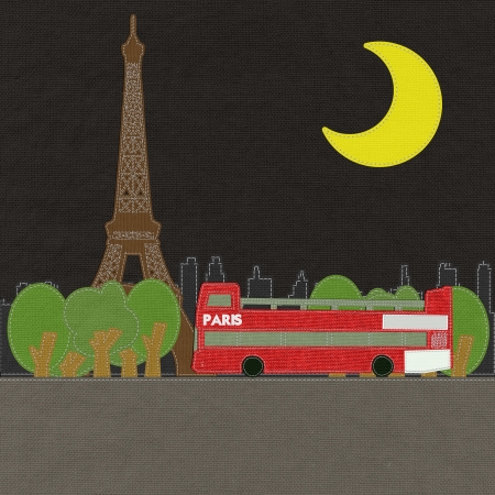 Eiffel tower, Paris. France in stitch style on fabric backgroundの写真素材