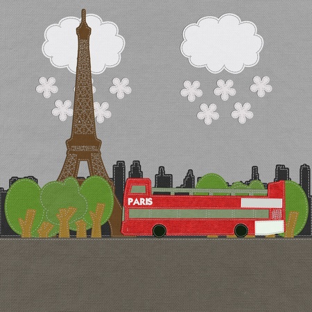 Eiffel tower, Paris. France in stitch style on fabric backgroundの写真素材