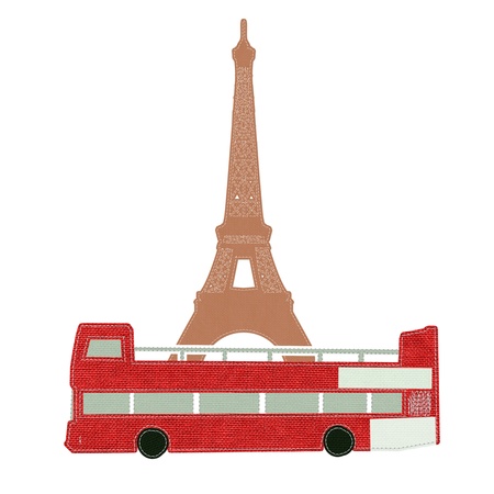 Eiffel tower, Paris. France in stitch style on fabric backgroundの写真素材
