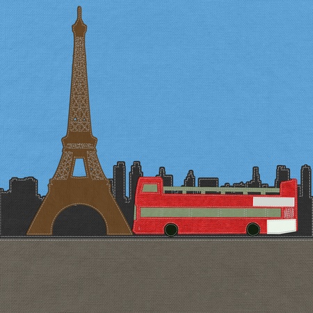 Eiffel tower, Paris. France in stitch style on fabric backgroundの写真素材