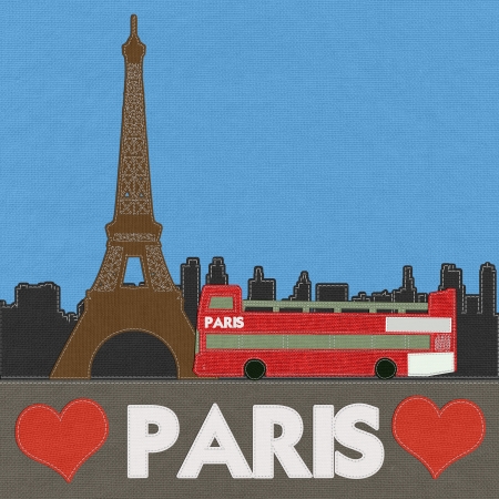 Eiffel tower, Paris. France in stitch style on fabric backgroundの写真素材