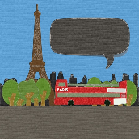 Eiffel tower, Paris. France in stitch style on fabric backgroundの写真素材
