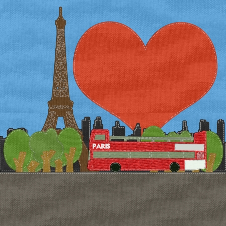 Eiffel tower, Paris. France in stitch style on fabric backgroundの写真素材