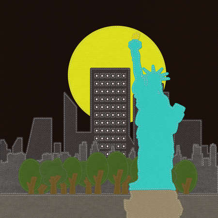 Statue of Liberty in stitch on fabric backgroundの写真素材