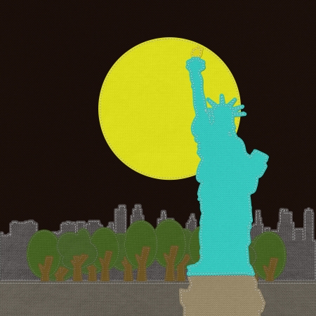 Statue of Liberty in stitch on fabric backgroundの写真素材