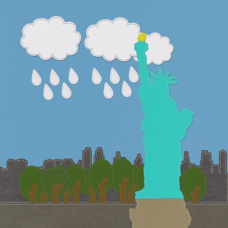 Statue of Liberty in stitch on fabric backgroundの写真素材