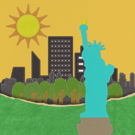 Statue of Liberty in stitch on fabric backgroundの写真素材
