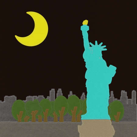 Statue of Liberty in stitch on fabric backgroundの写真素材