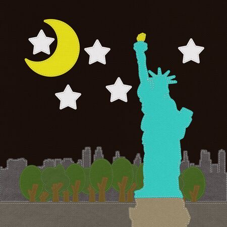 Statue of Liberty in stitch on fabric backgroundの写真素材