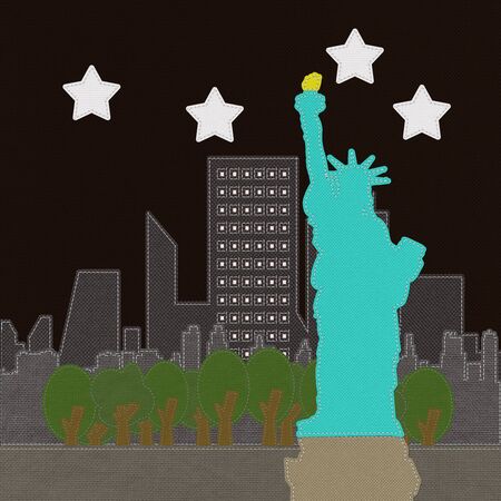 Statue of Liberty in stitch on fabric backgroundの写真素材