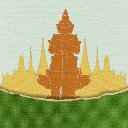 Thailand travel concept withi stitch style on fabric backgroundの写真素材