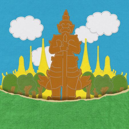 Thailand travel concept withi stitch style on fabric backgroundの写真素材
