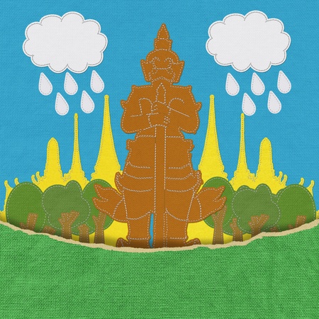 Thailand travel concept withi stitch style on fabric backgroundの写真素材