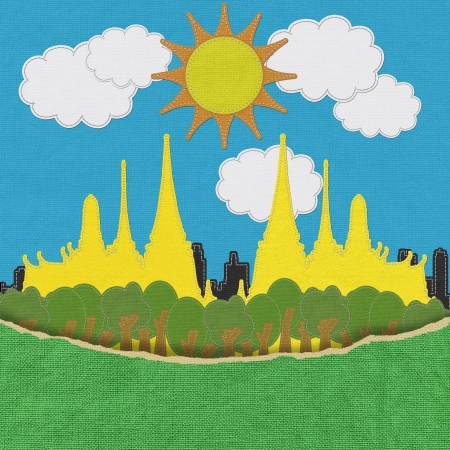 Thailand travel concept withi stitch style on fabric backgroundの写真素材