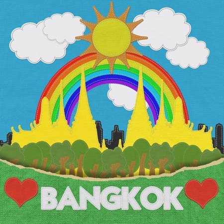 Thailand travel concept withi stitch style on fabric backgroundの写真素材
