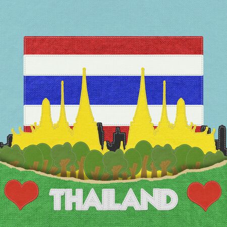 Thailand travel concept withi stitch style on fabric backgroundの写真素材