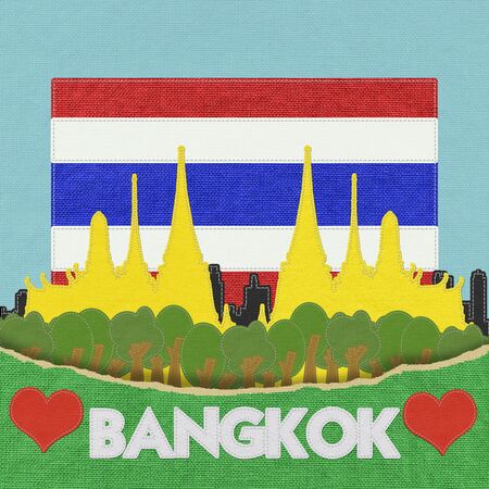 Thailand travel concept withi stitch style on fabric backgroundの写真素材