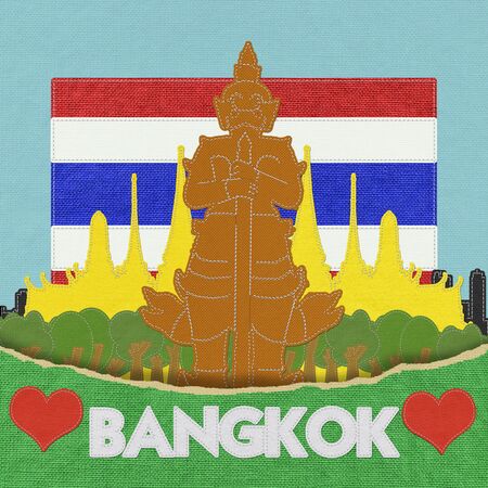 Thailand travel concept withi stitch style on fabric backgroundの写真素材