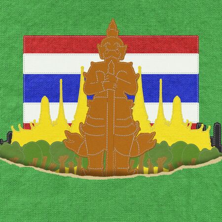 Thailand travel concept withi stitch style on fabric backgroundの写真素材